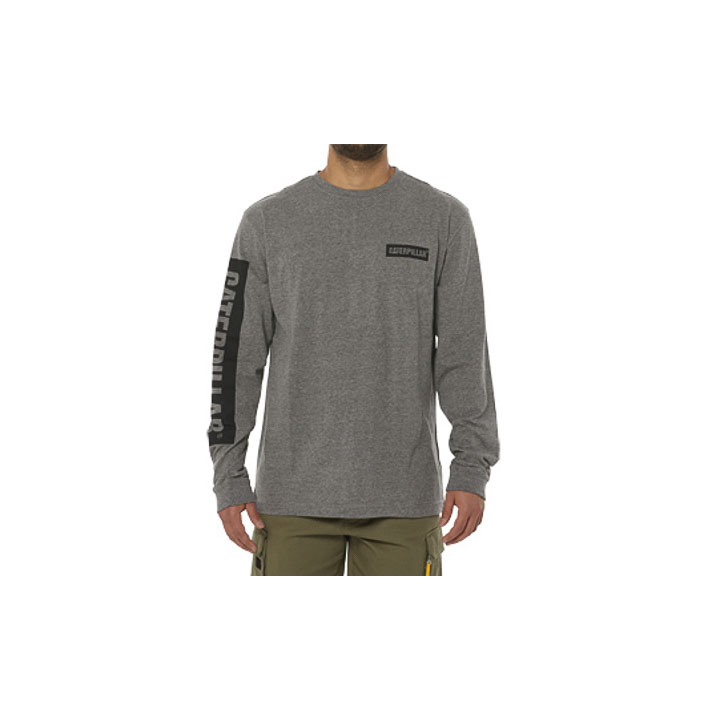 Caterpillar Clothing Online - Caterpillar Icon Block Long Sleeve Mens T-Shirts Dark Grey (649375-RPJ)